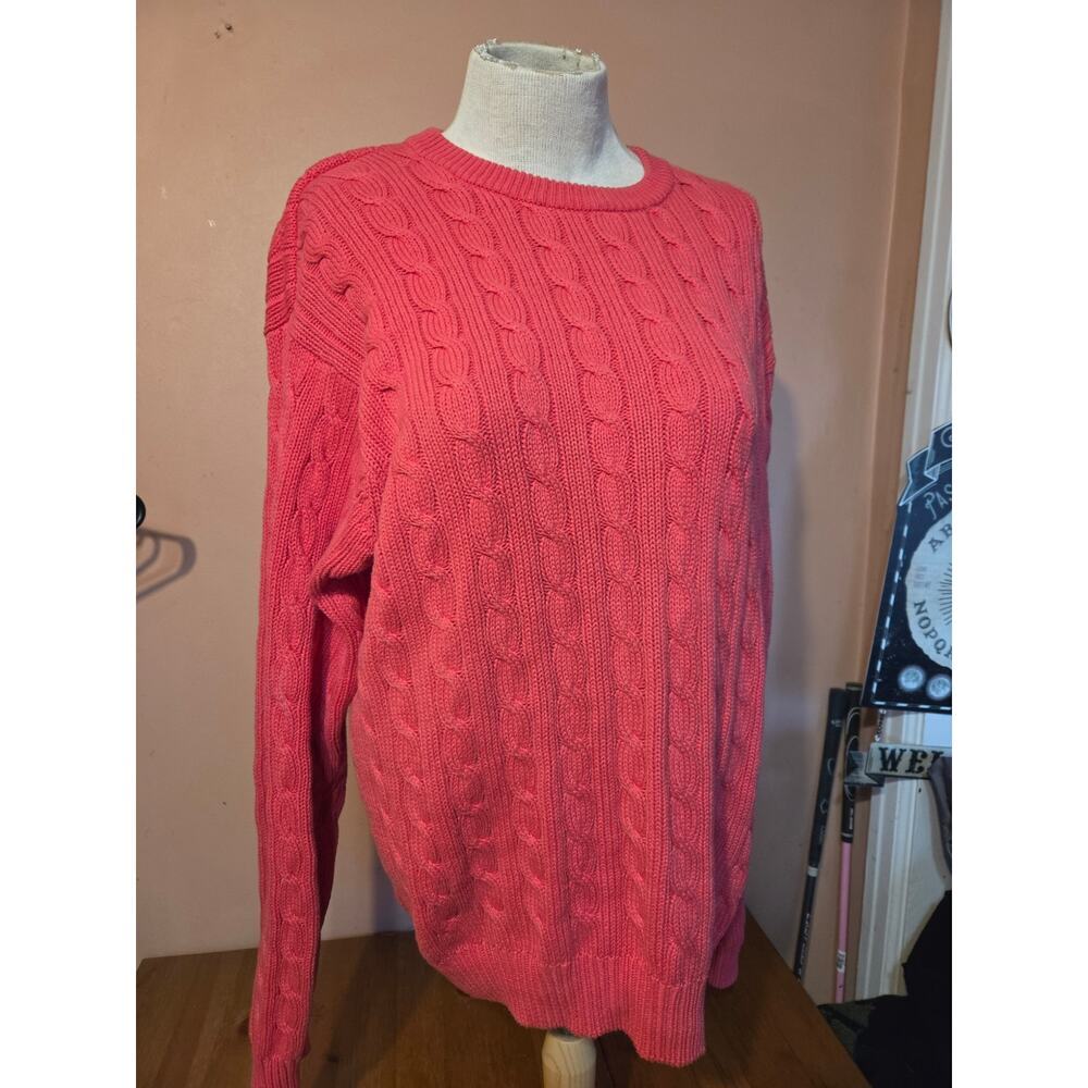 Vintage John Asford 100% Cotton Cable Knit Sweater Coral Womens Size XXL